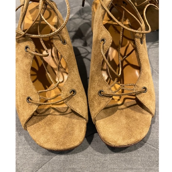 🛑SOLD🛑 SAINT LAURENT TAN SUEDE LEATHER BABIES GLADIATOR LACE UP KNEE HIGH - Picture 5 of 8